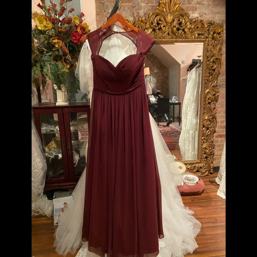 Bill Levkoff Burgundy Chiffon Cap-Sleeve Wedding Guest Dress